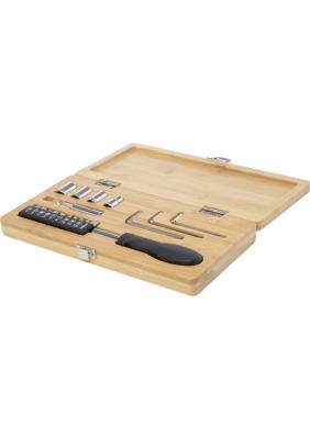 Rivet 19-piece bamboo/recycled plastic tool set