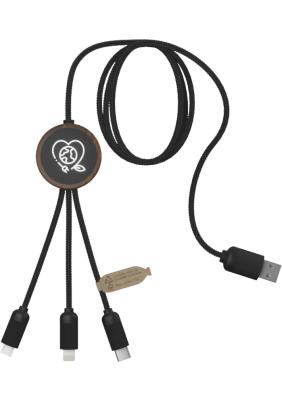 SCX.design C36 3-in-1 rPET light-up logo extended charging cable with round bamboo casing